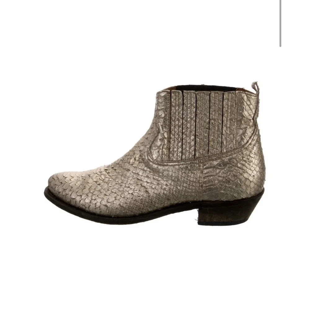 Golden Goose Gold Snakeskin Embossed Leather Ankle Boots Western 39.5
